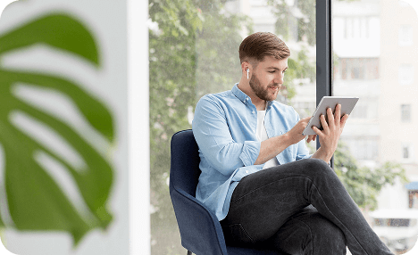 Man working on a tablet