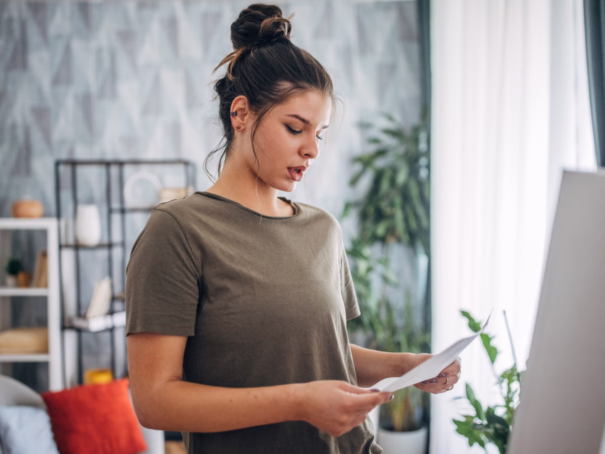 woman reading mail