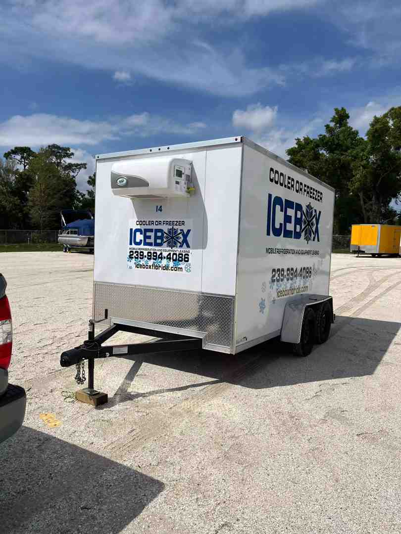 interior of clean, organized mobile refrigerated trailer stocked with beverages - cooler rental Miami interior of clean, organized mobile refrigerated trailer stocked with beverages - cooler rental Miami