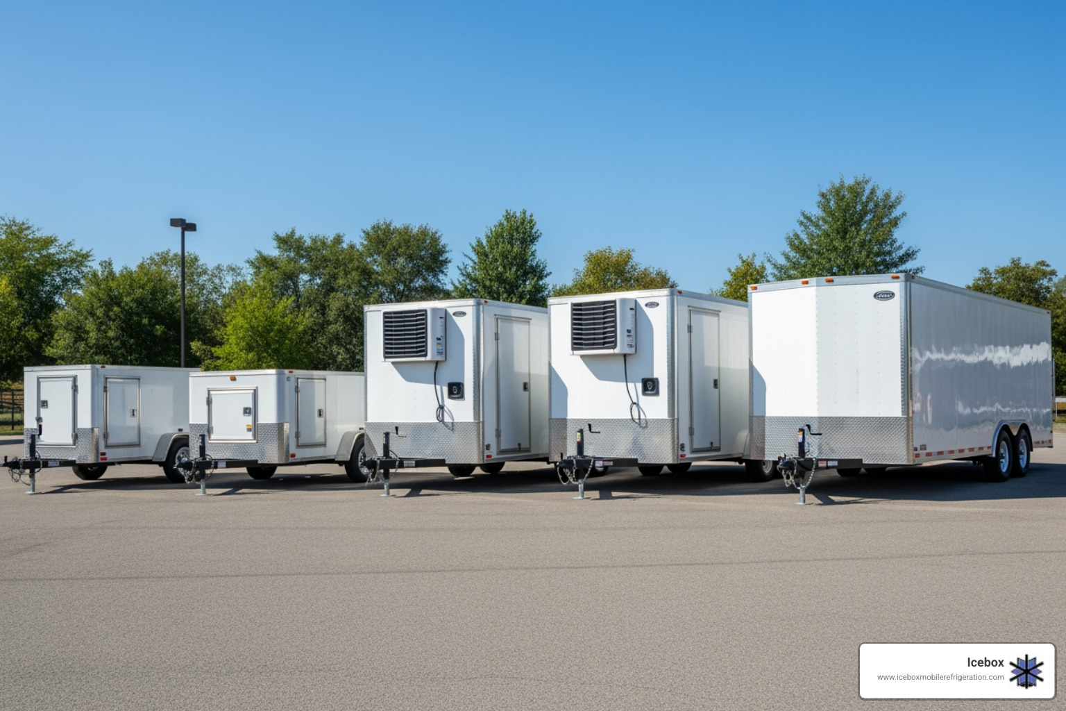 different sized mobile cooler trailers side-by-side - refrigerated trailer rental Philadelphia