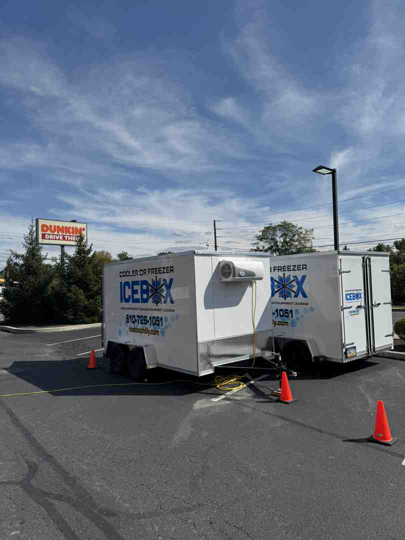 Walk-in cooler trailer at a commercial site - East Coast trailer rental Walk-in cooler trailer at a commercial site - East Coast trailer rental