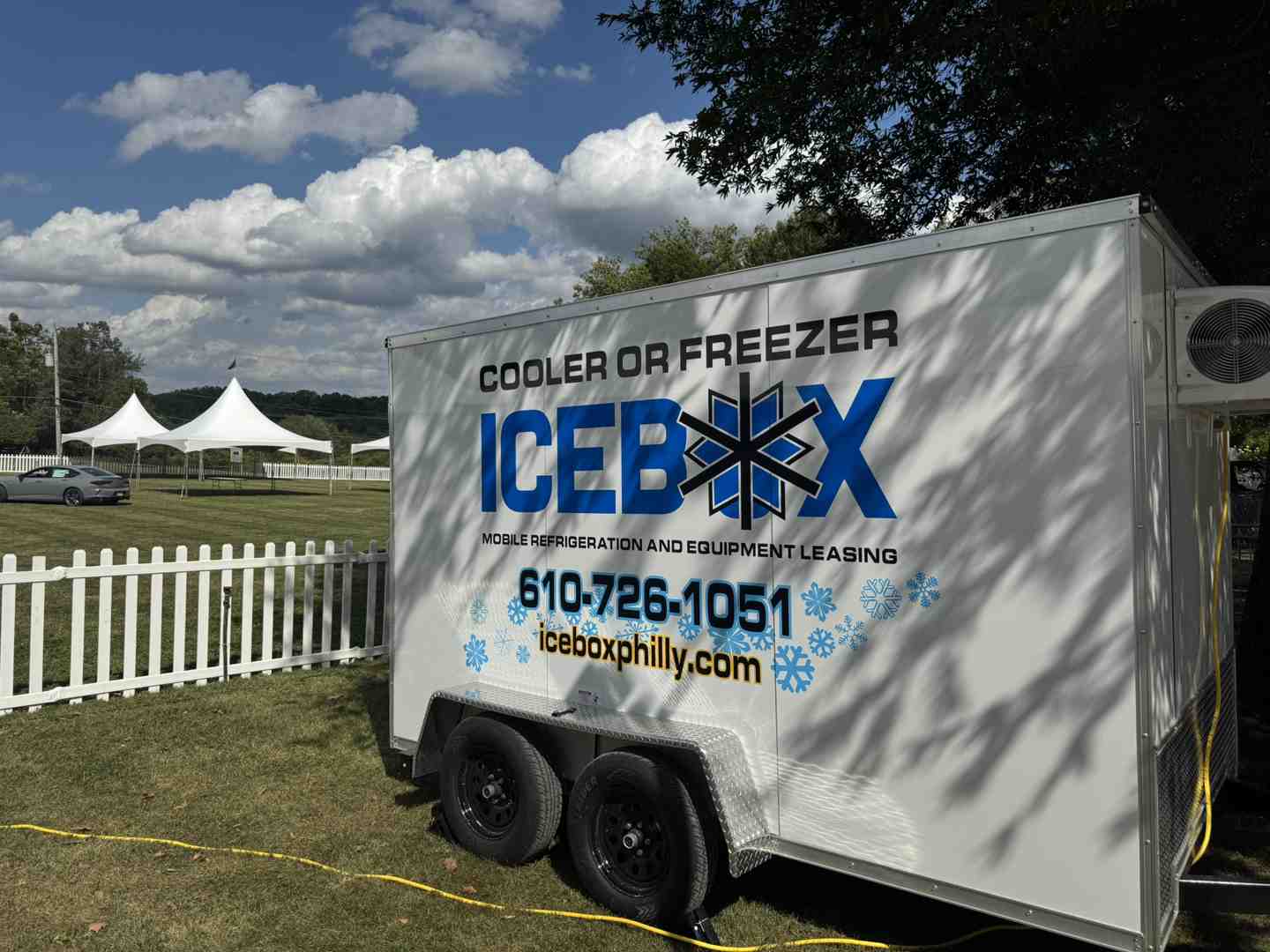 portable freezer trailer at outdoor event - rent portable freezer