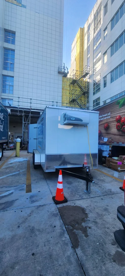 clean modern refrigerated trailer on-site at a commercial restaurant