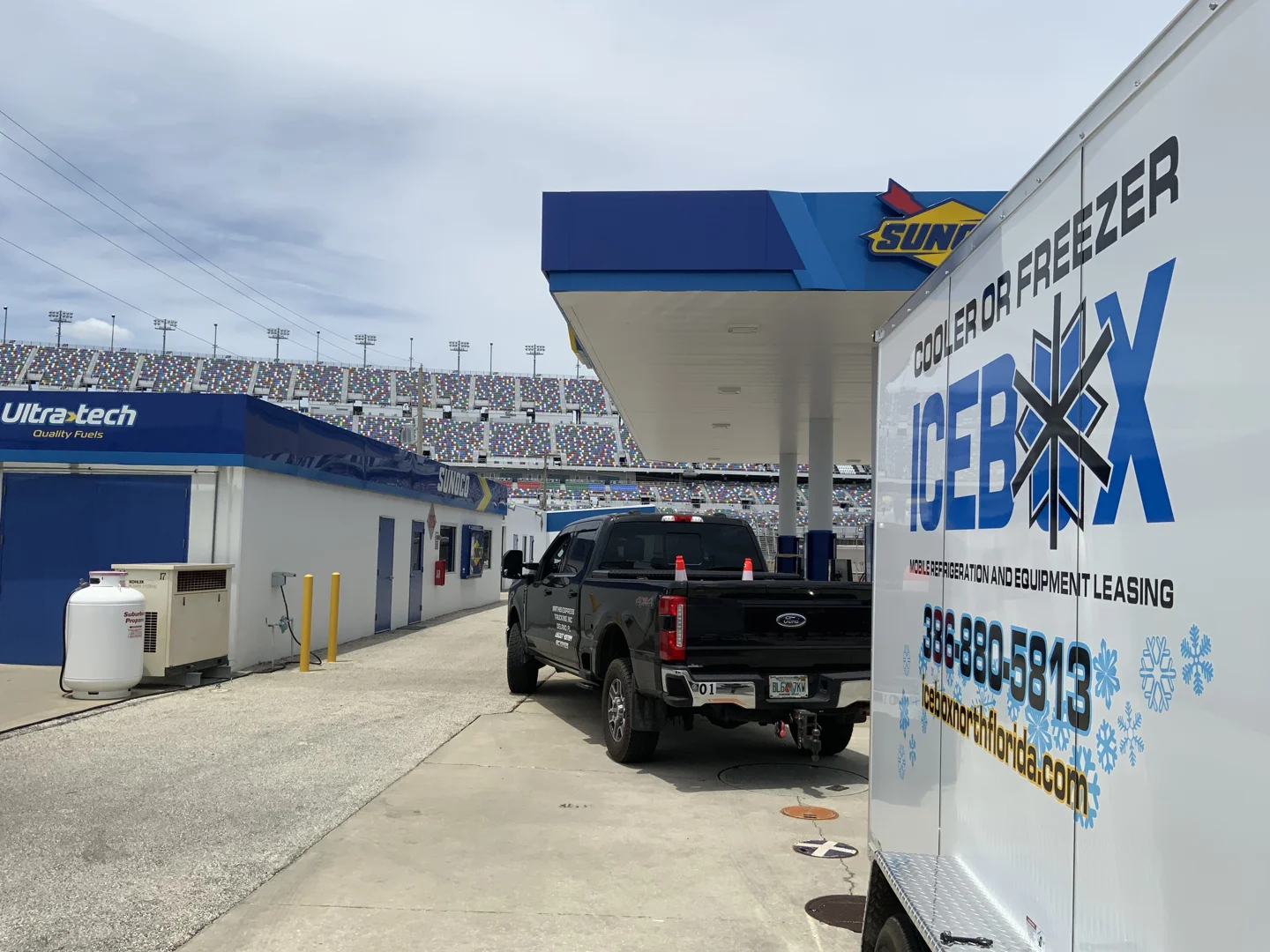 compact 110V mobile refrigeration trailer parked near an event venue