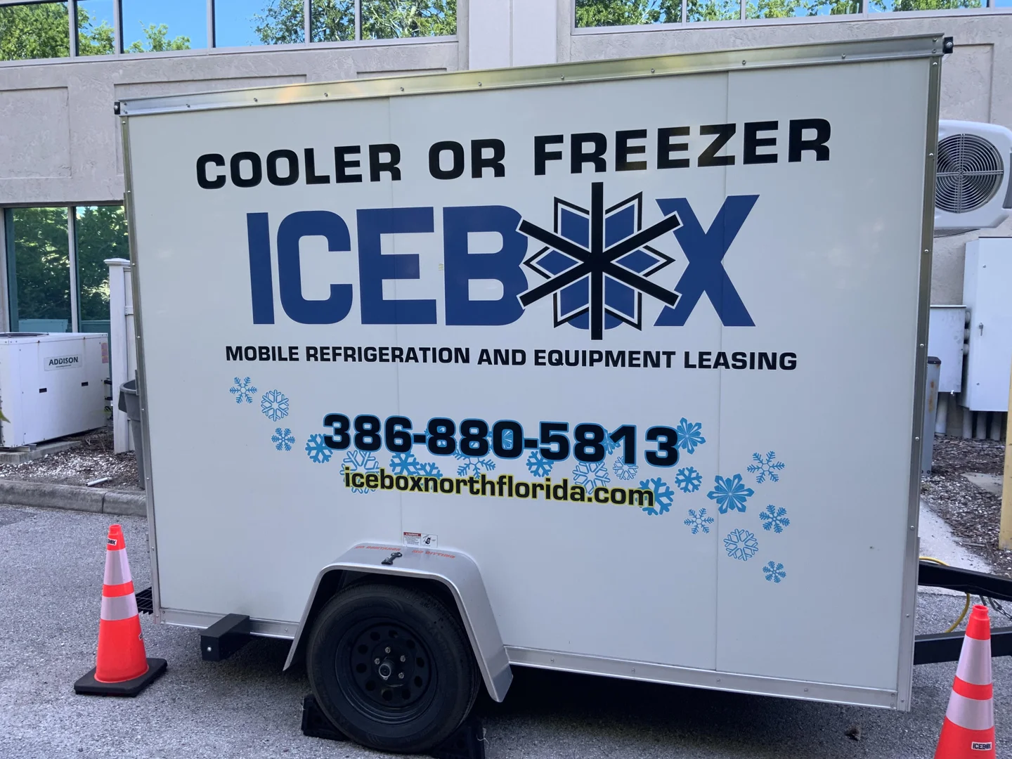 portable freezer trailer on site at commercial event