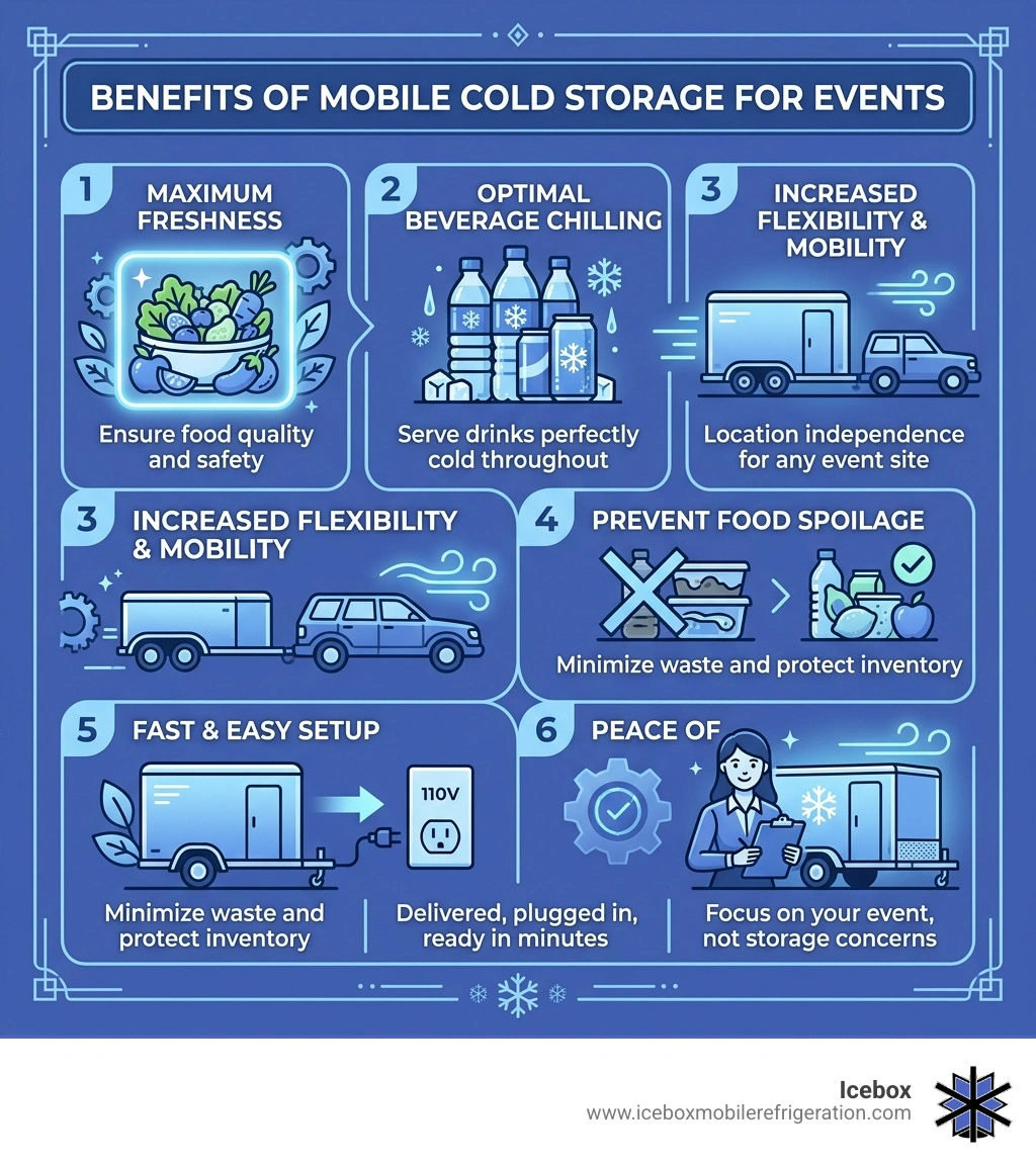 Benefits of mobile cold storage for events infographic - refrigerator rental for events infographic 