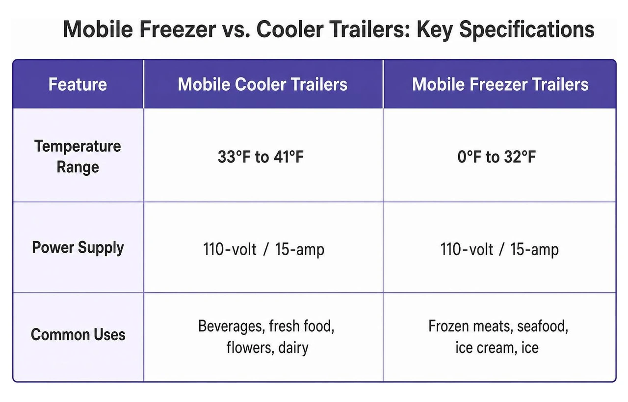 comparison of mobile freezer and cooler trailer specifications comparison of mobile freezer and cooler trailer specifications