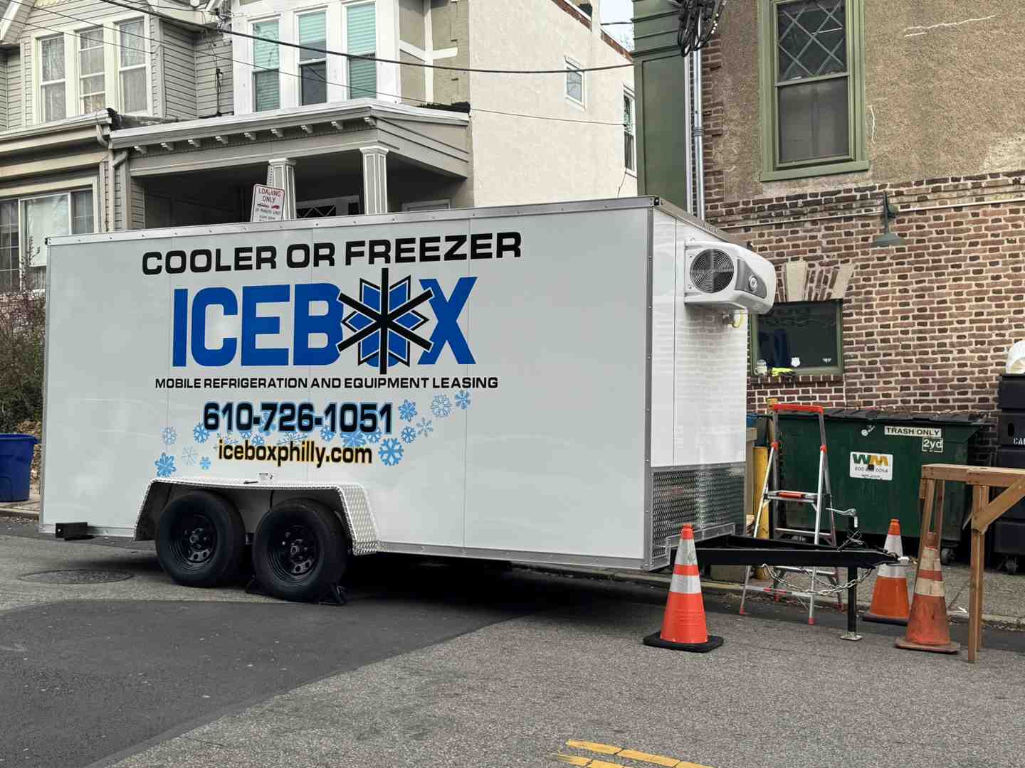 emergency freezer trailer on-site at a commercial location