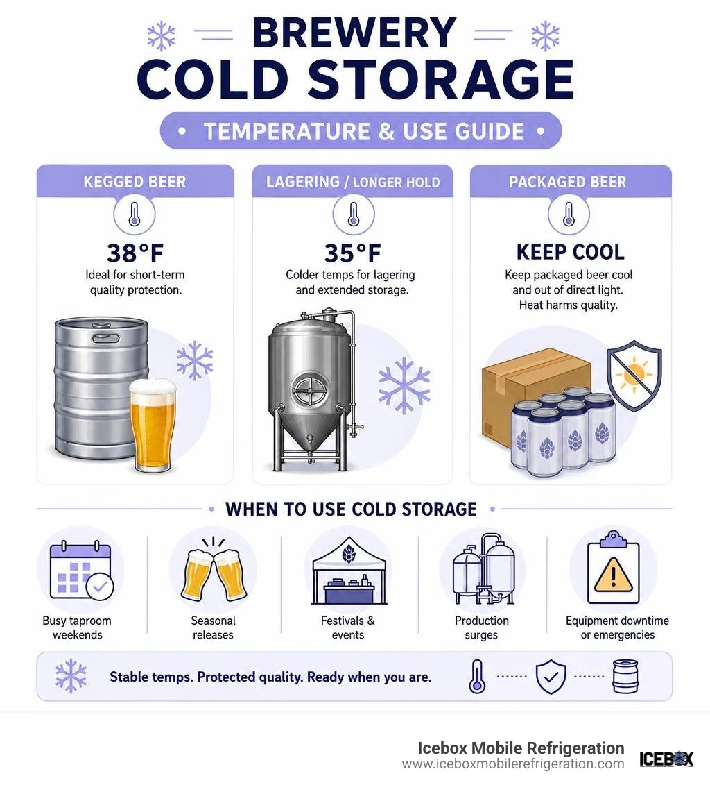 Brewery cold storage temperature and use guide infographic Brewery cold storage temperature and use guide infographic