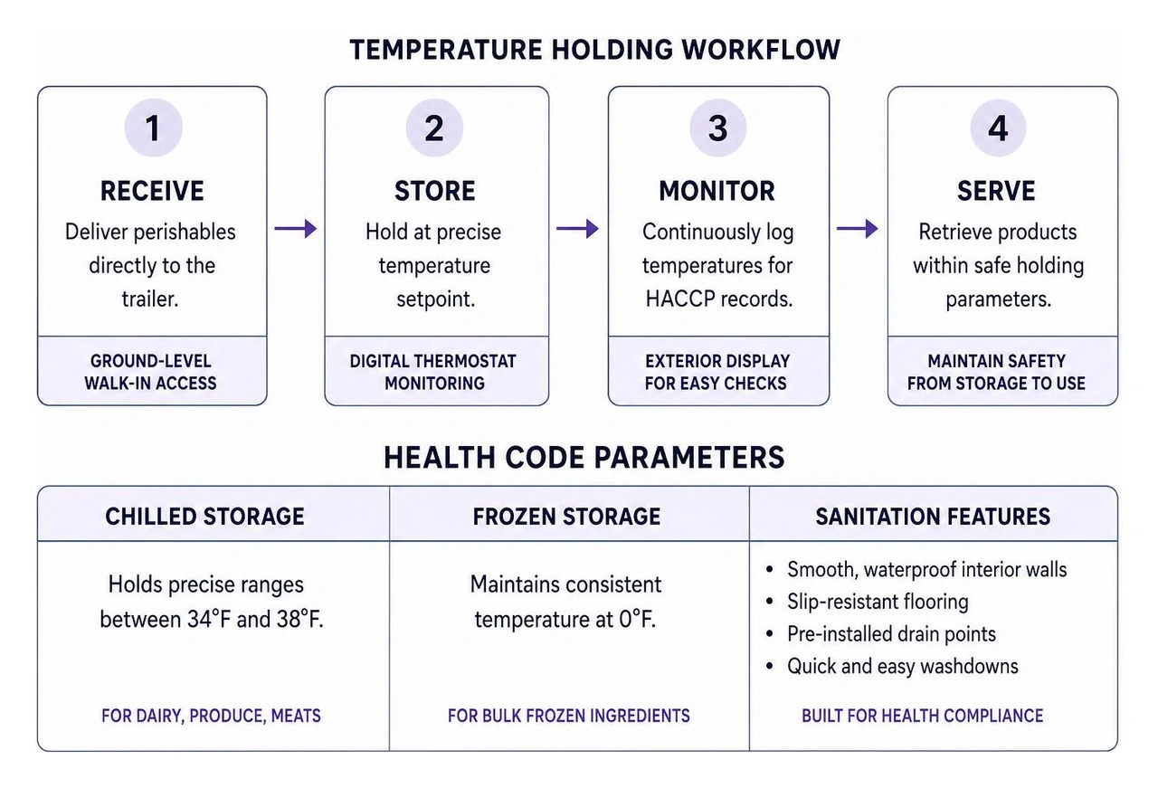 Temperature holding workflow and health code parameters Temperature holding workflow and health code parameters