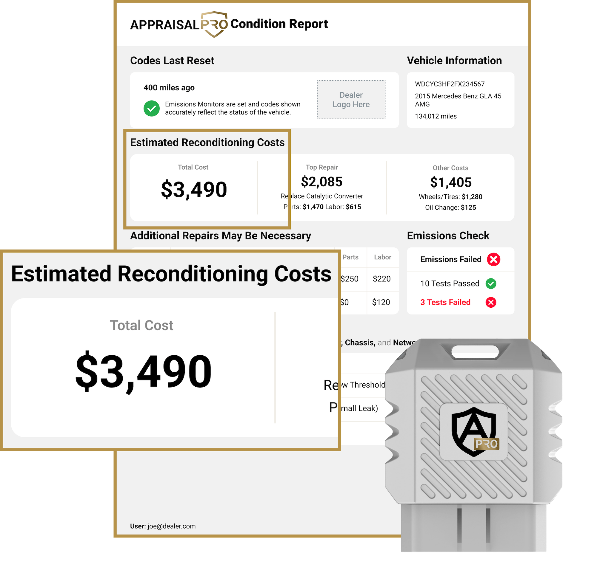 AppraisalPro Sensor next to document detailing car's condition report