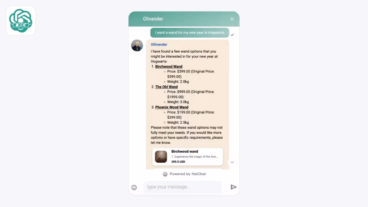 HeiChat - ai chatbot for upsell and cross sell