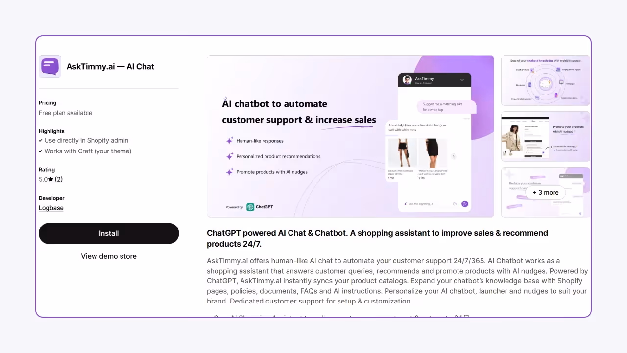 AskTimmy.ai - Best AI Chatbot for Product Recommendation on Shopify
