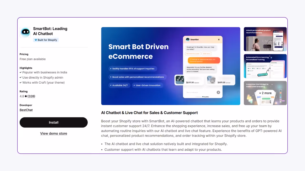 SmartBot - Best AI Chatbot for Product Recommendation on Shopify