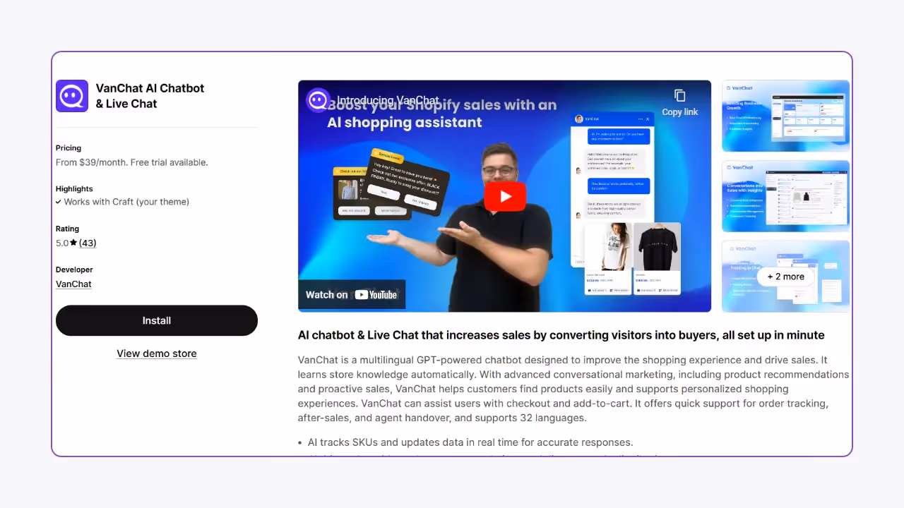 VanChat AI - Best AI Chatbot for Product Recommendation on Shopify