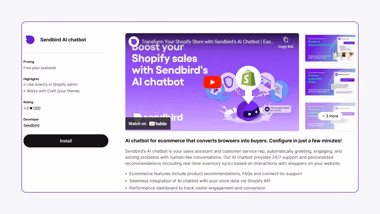 Sendbird AI - Best AI Chatbot for Product Recommendation on Shopify