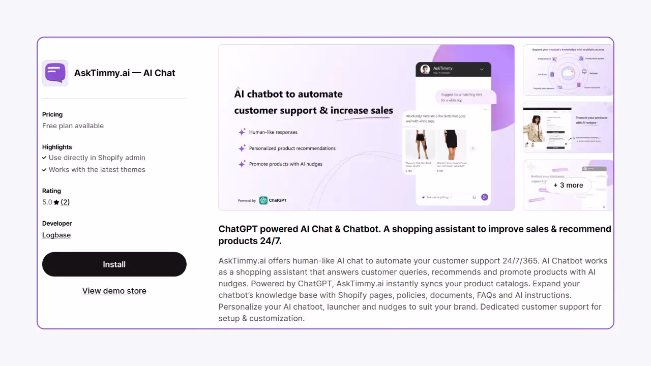AskTimmy.ai - Best Shopify AI Chatbot to Show Related Product