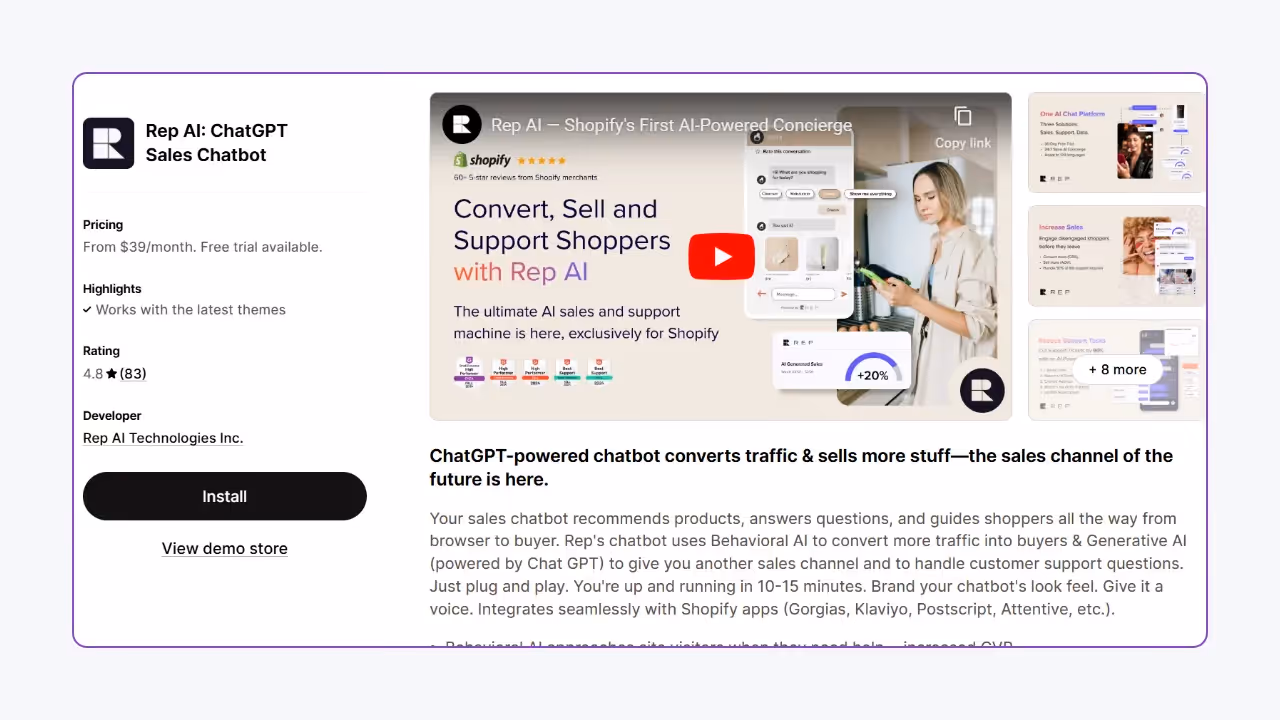 Rep AI - Best Shopify AI Chatbot to Show Related Product