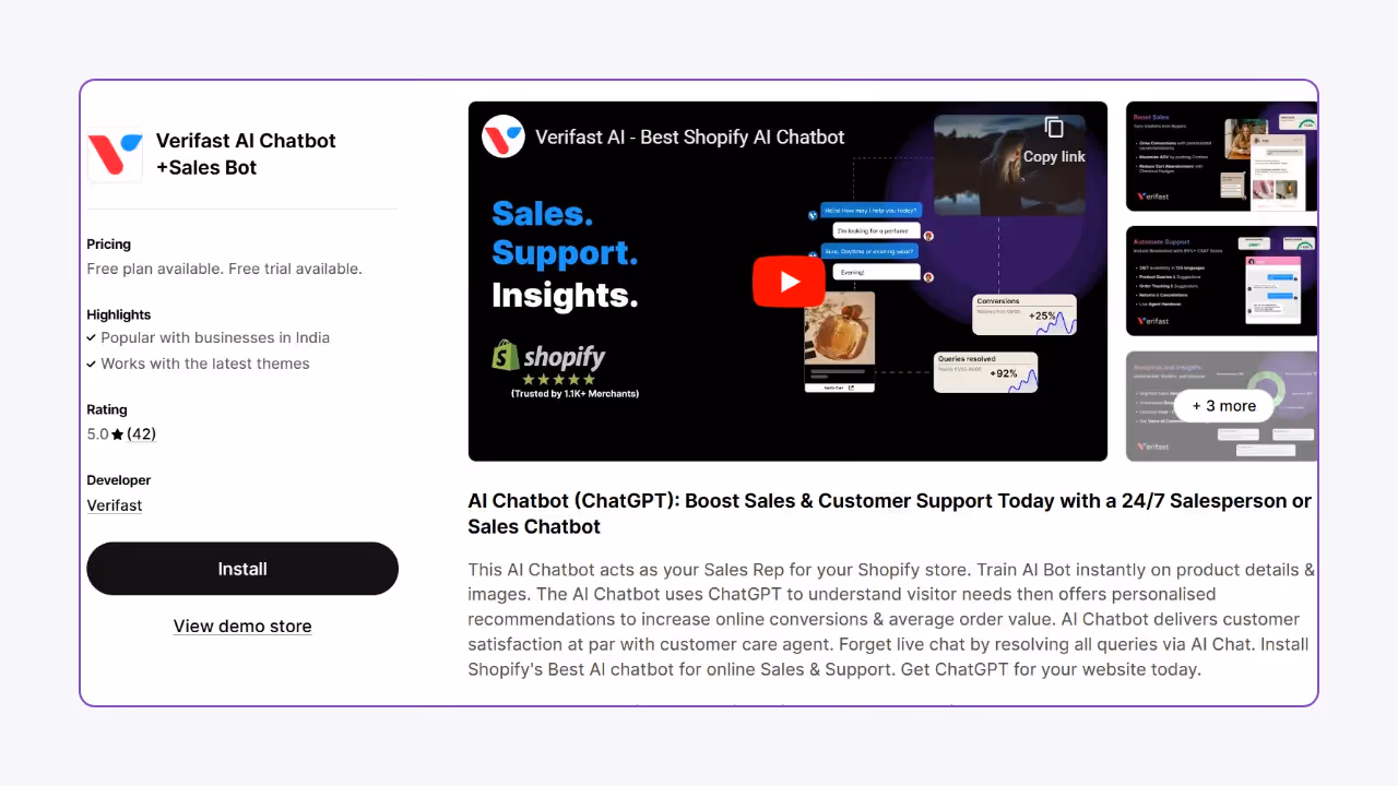 Verifast AI - Best Shopify AI Chatbot to Show Related Product