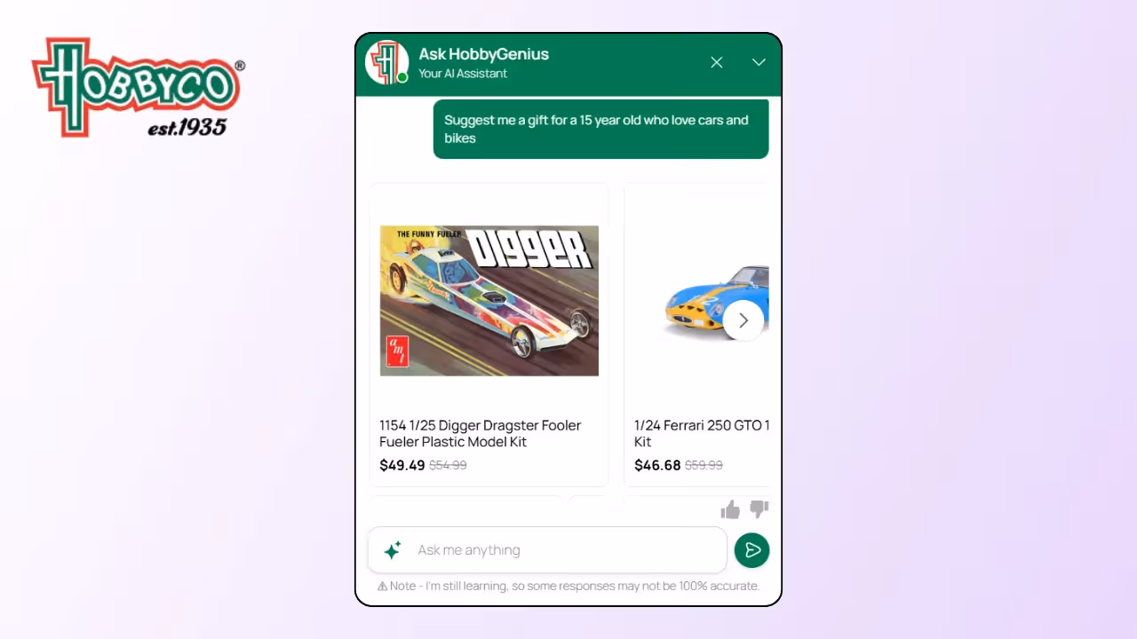 HobbyCo using AI assistant