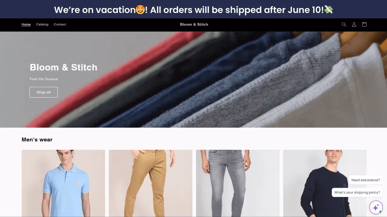 Shopify vacation mode banner