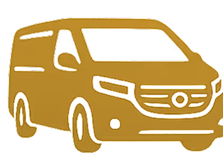 Gold-colored stylized cargo van icon facing right.