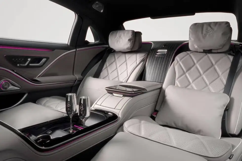 Rear cabin of a chauffeured Mercedes-Maybach