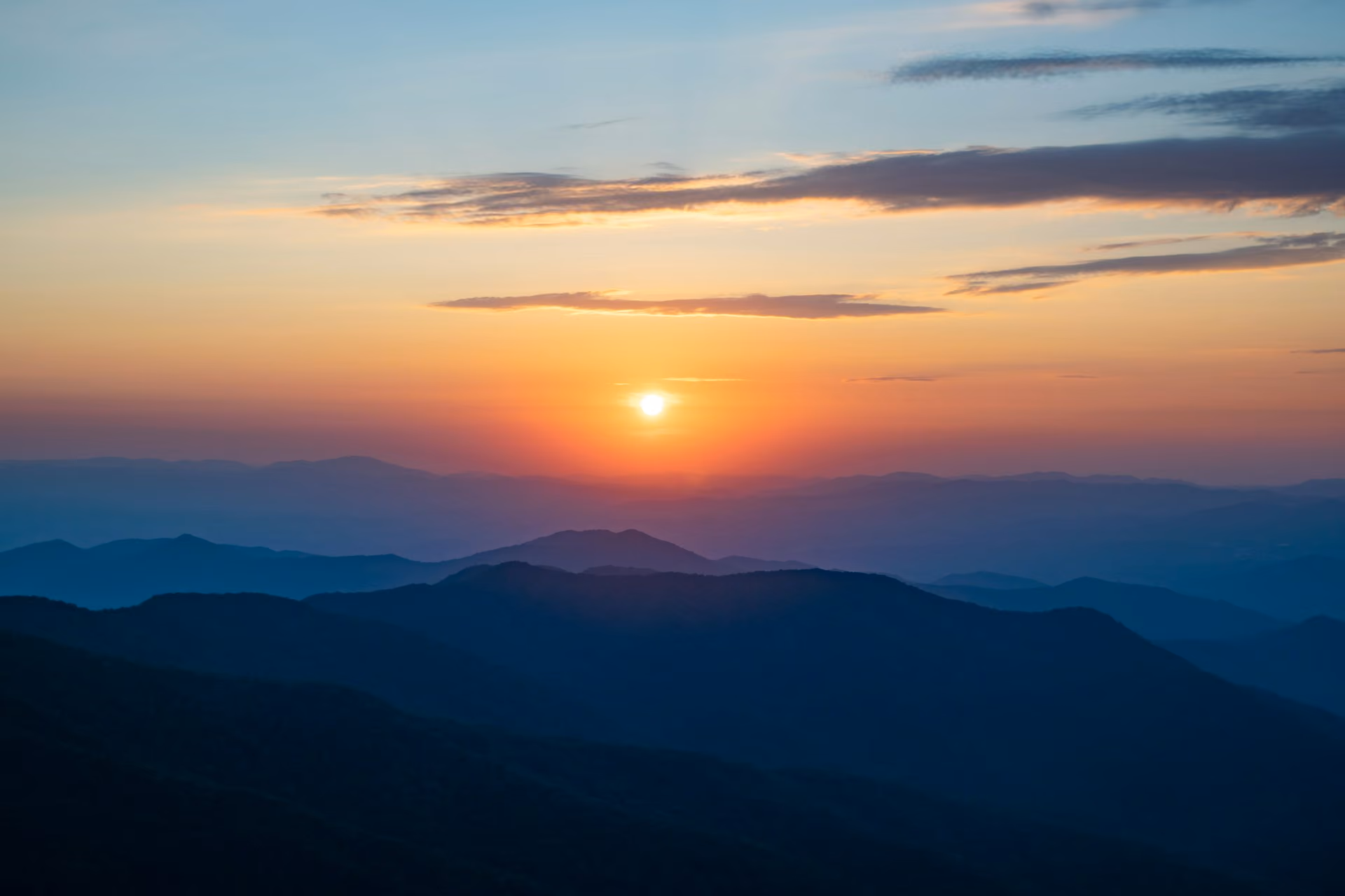 Blue Mountains ridgelines at sunset