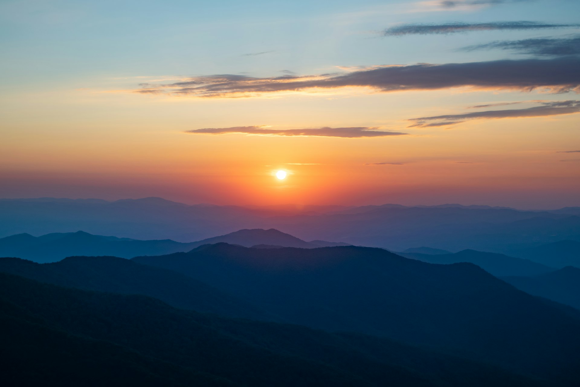 Blue Mountains ridgelines at sunset