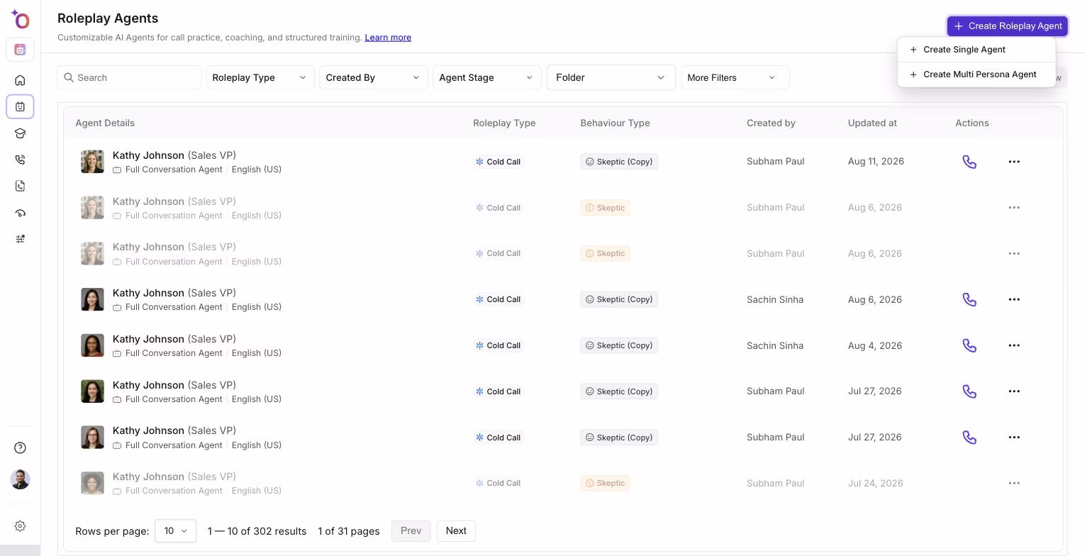 Create Roleplay Agent menu showing single agent and multi persona agent options