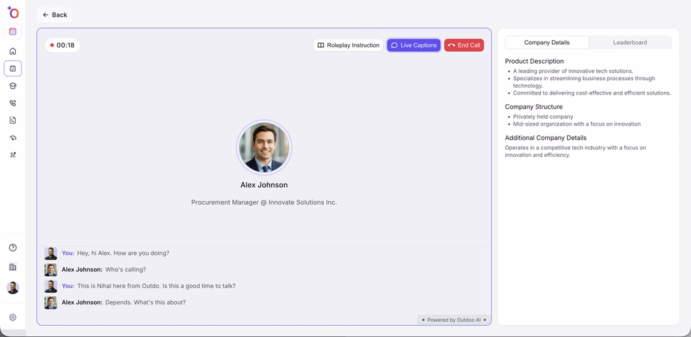 Voice roleplay call screen with the Live Captions button in the top toolbar
