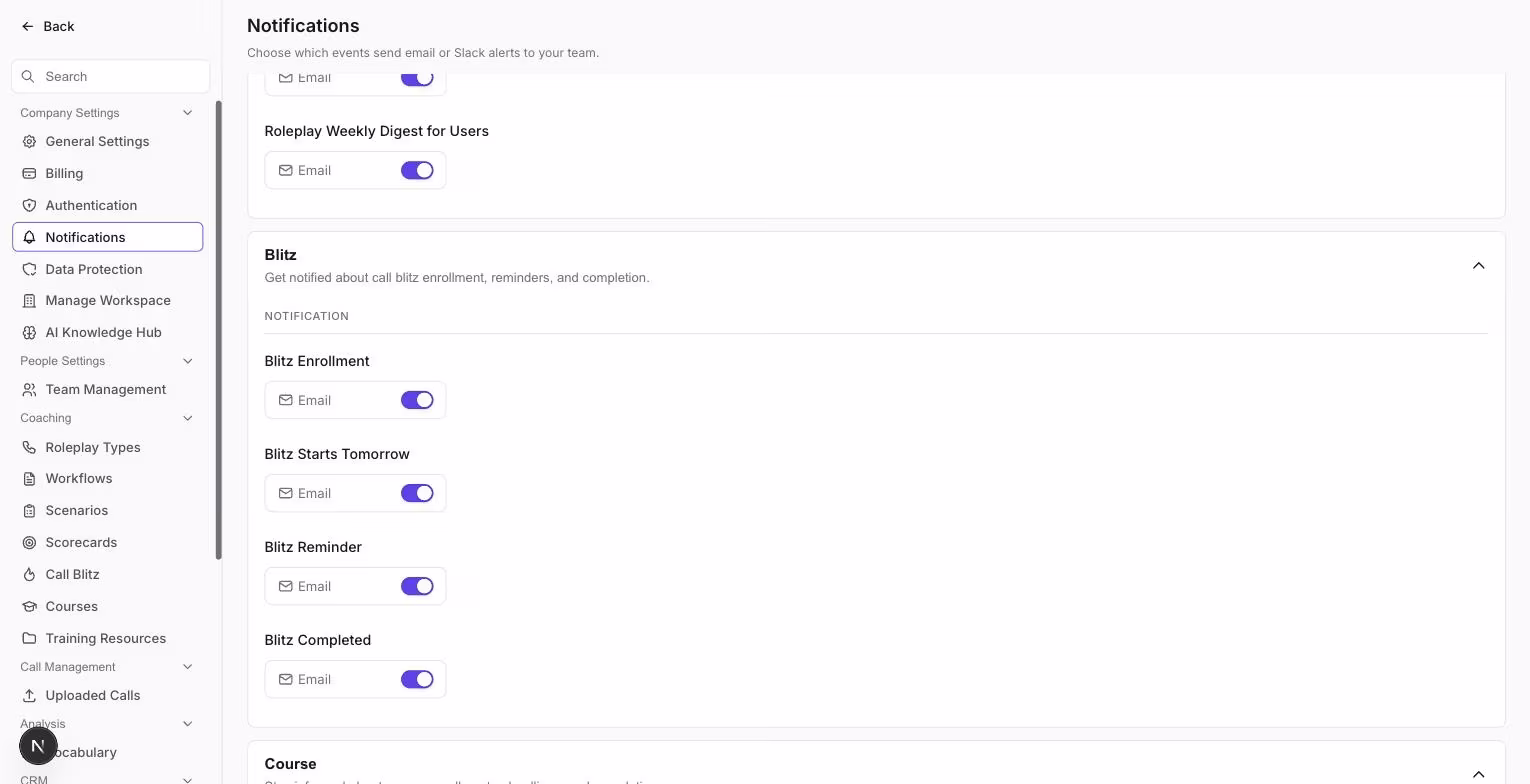 The Blitz category showing Blitz Enrollment, Blitz Starts Tomorrow, Blitz Reminder, and Blitz Completed switches