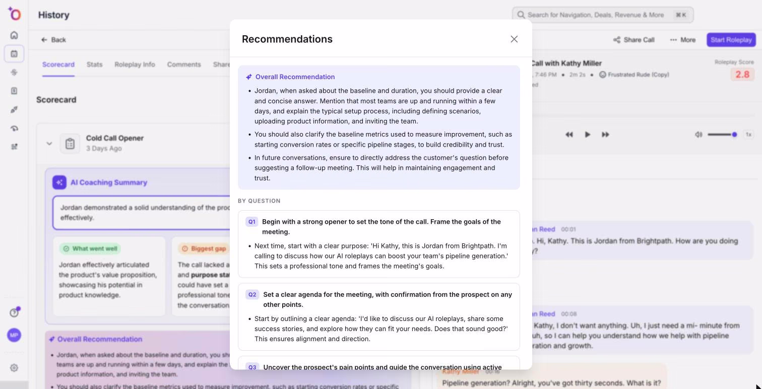 Ventana de recomendaciones con Overall Recommendation y recomendaciones por pregunta