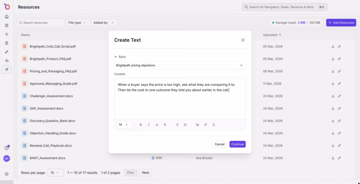 Ventana Create Text con el nombre de un recurso y contenido con formato