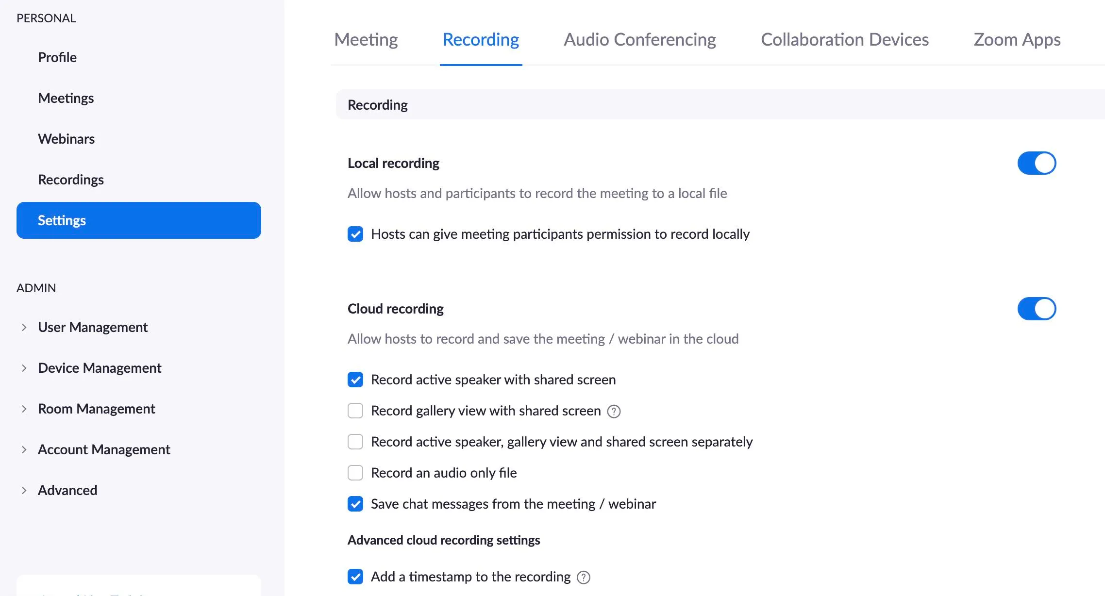 Enable Zoom local recording