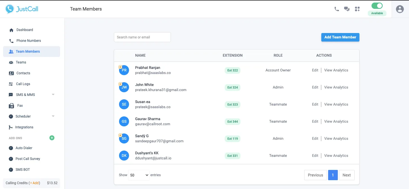 JustCall Cloud Phone System - Dashboard
