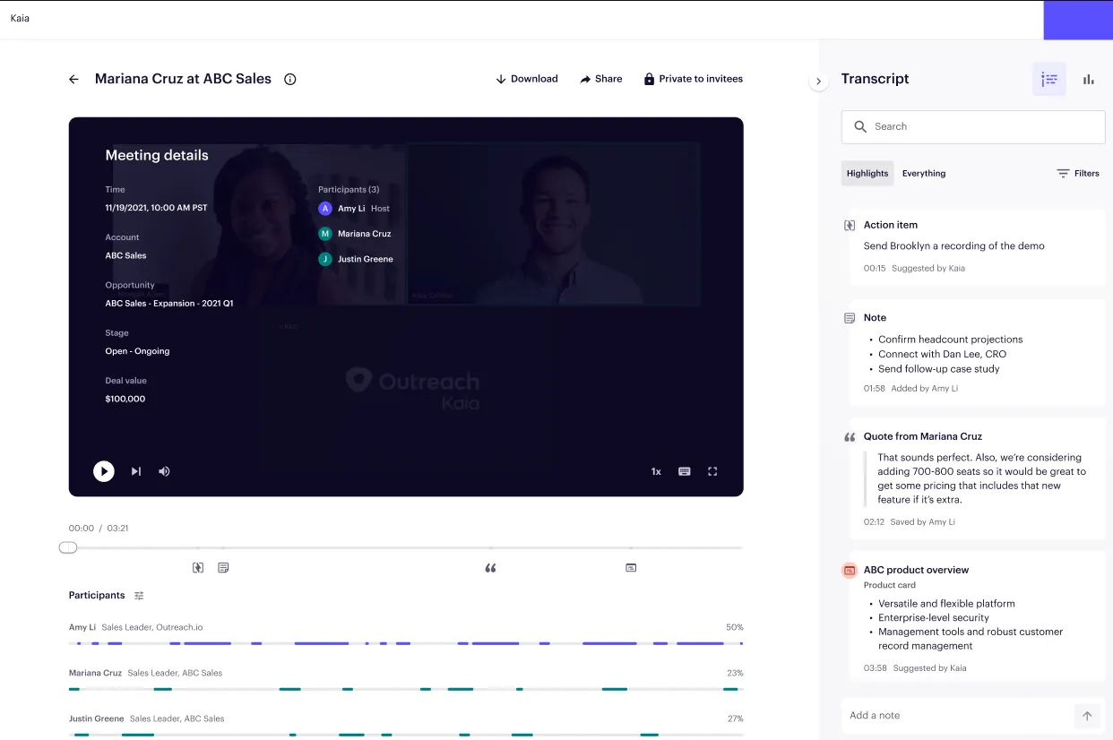 outreach kaia ai sales assistant