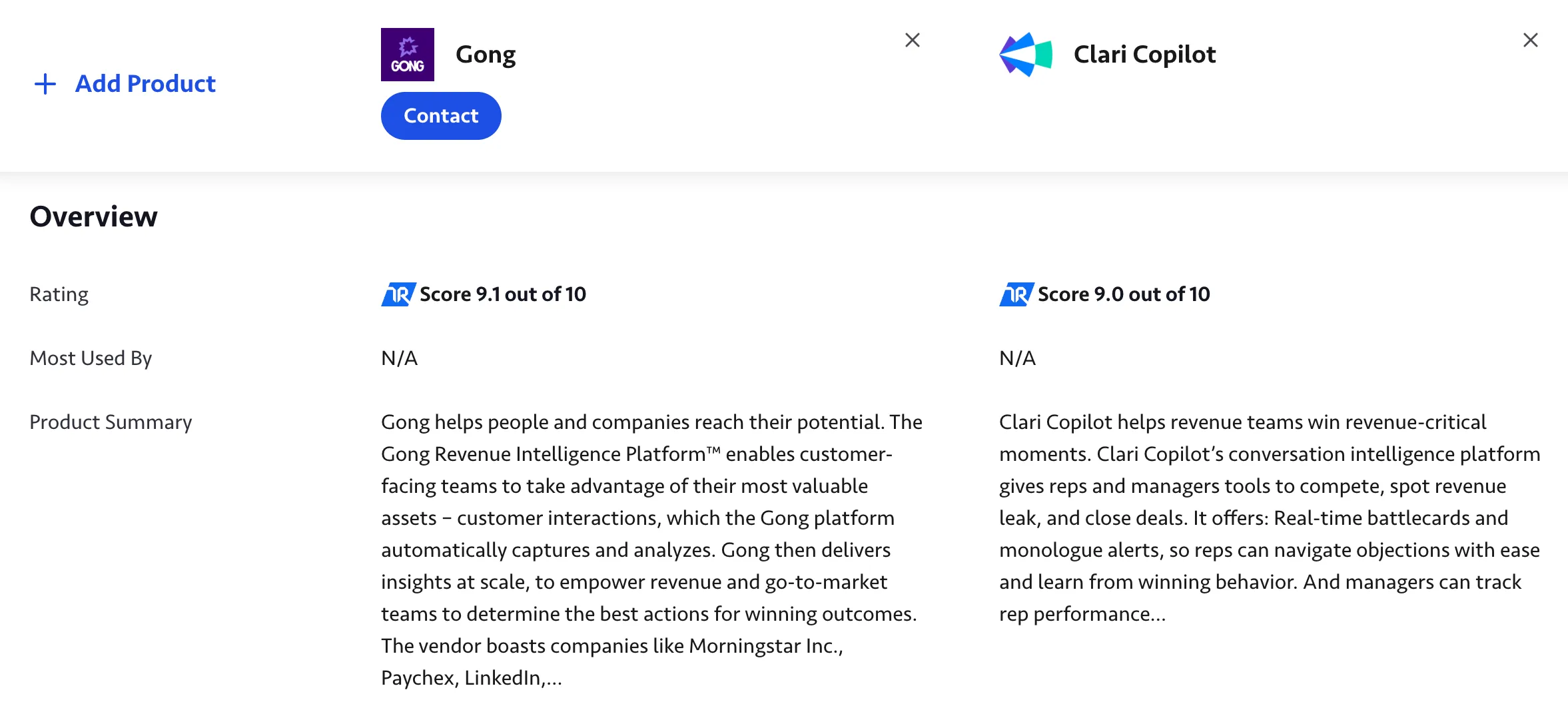 Gong vs Wingman features comparison
