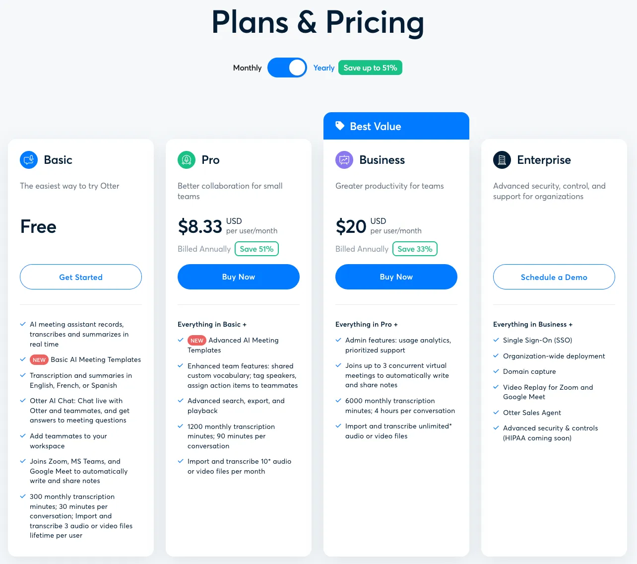 otter ai pricing