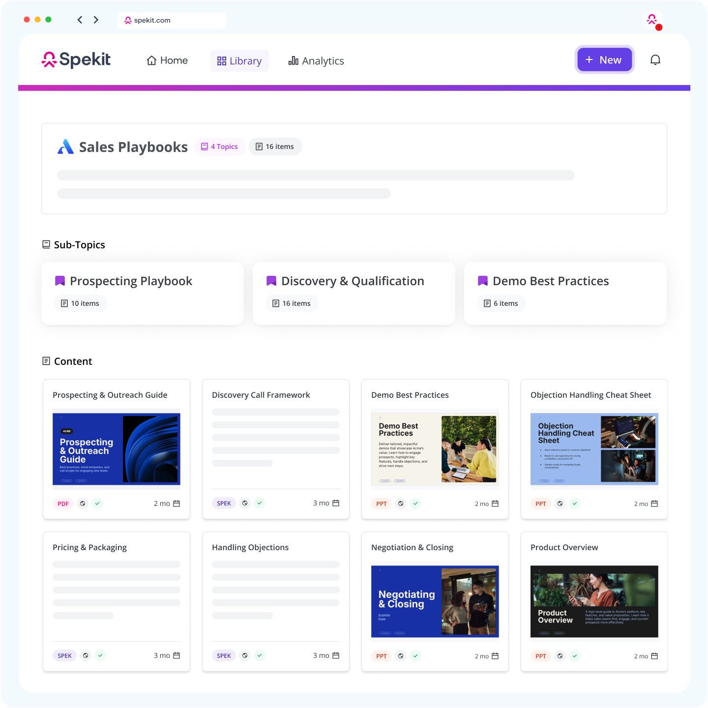 Spekir dashboard showing training content and playbooks