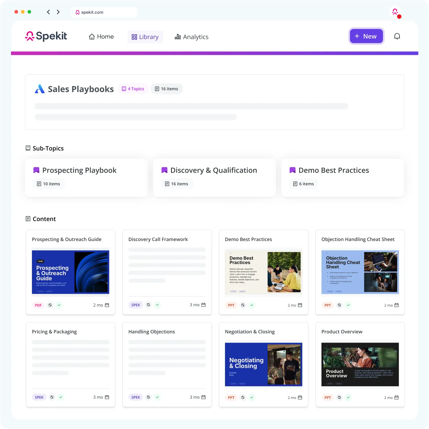 Spekir dashboard showing training content and playbooks