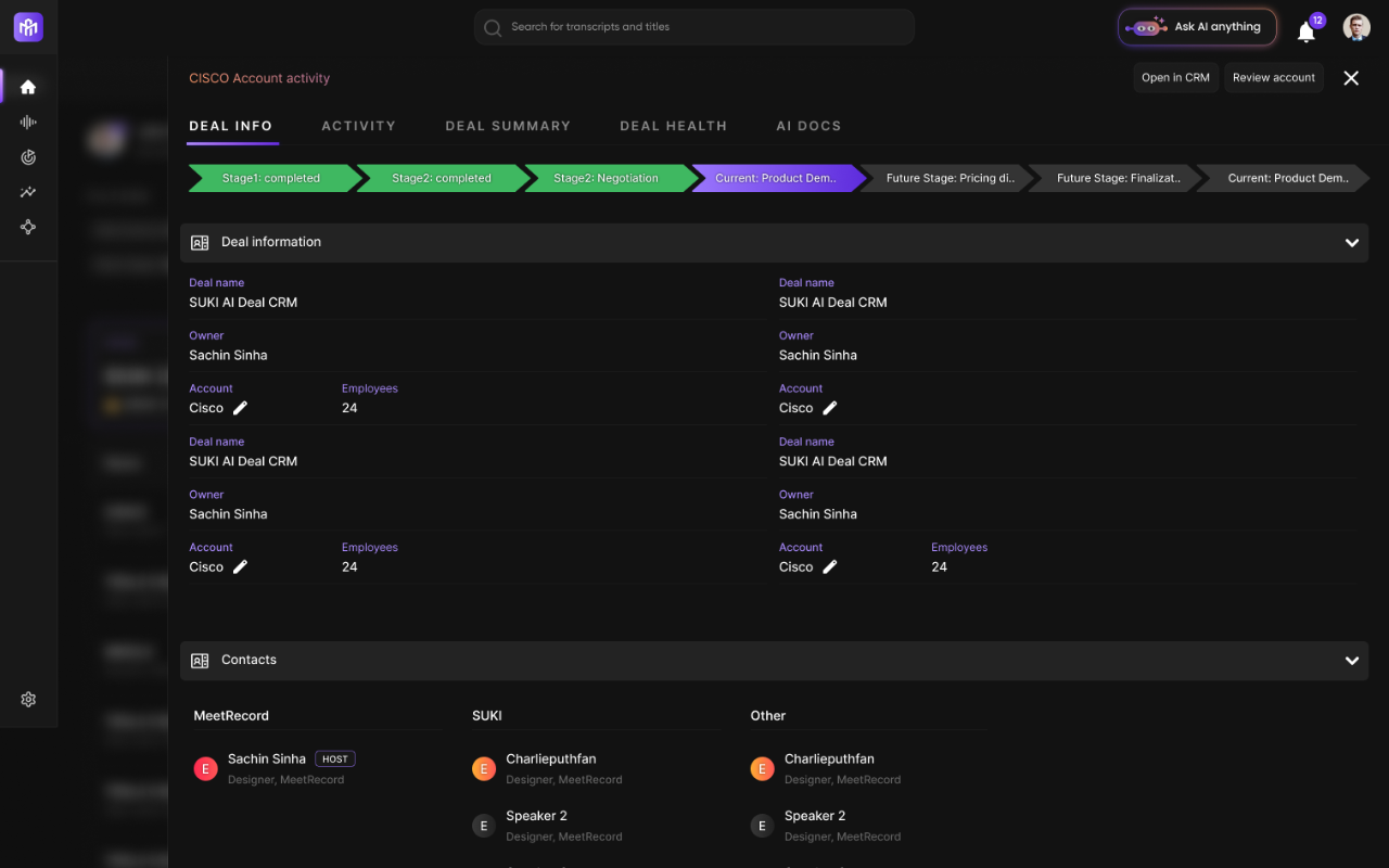MeetReecord's Account Activity dashboard