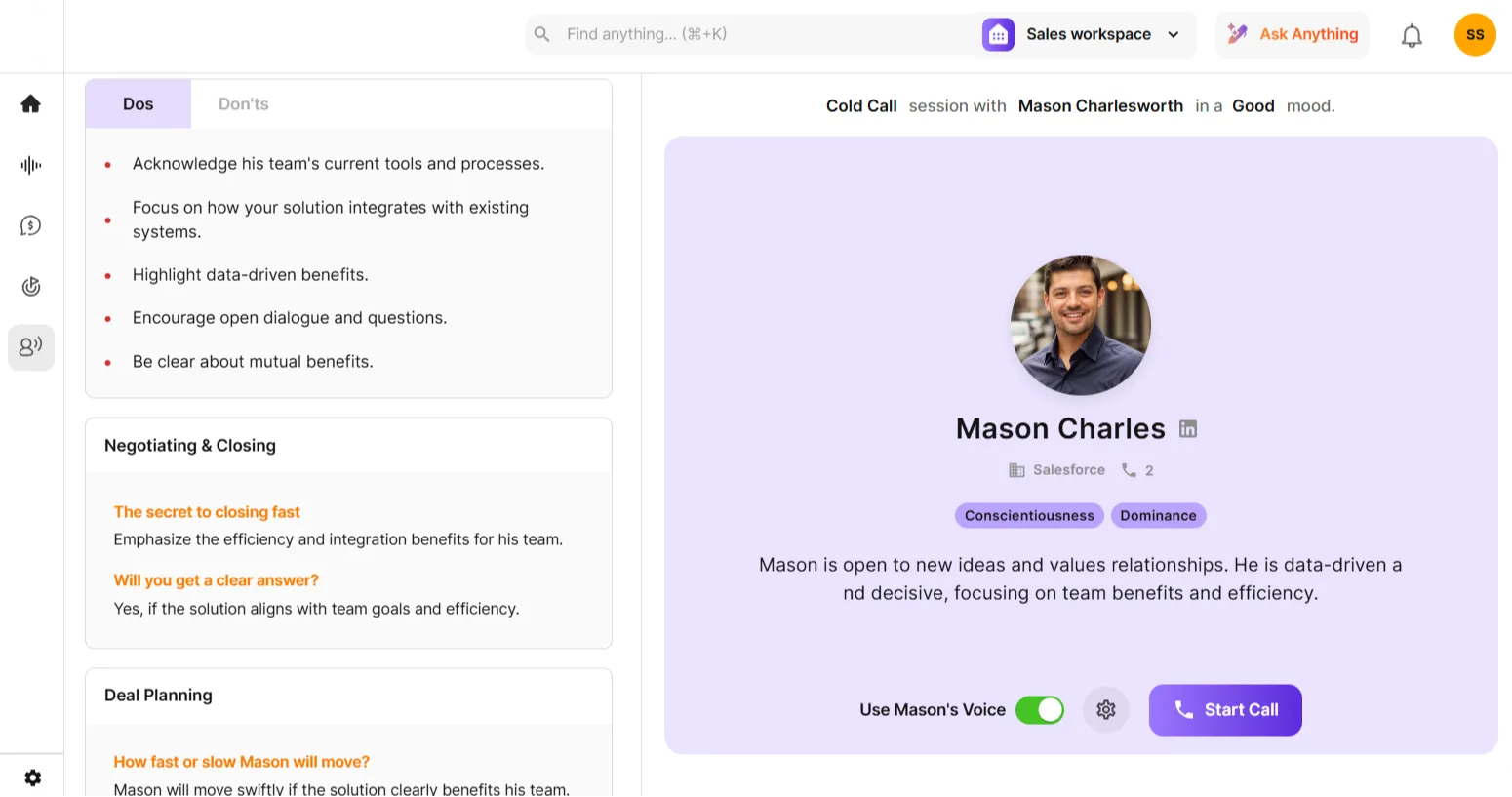 Outdoo (formerly MeetRecord) AI Sales Roleplay Dashboard