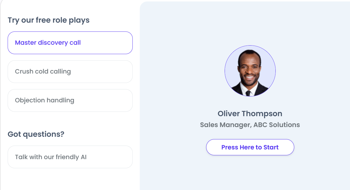 Dashboard showing Second Nature AI roleplay solution