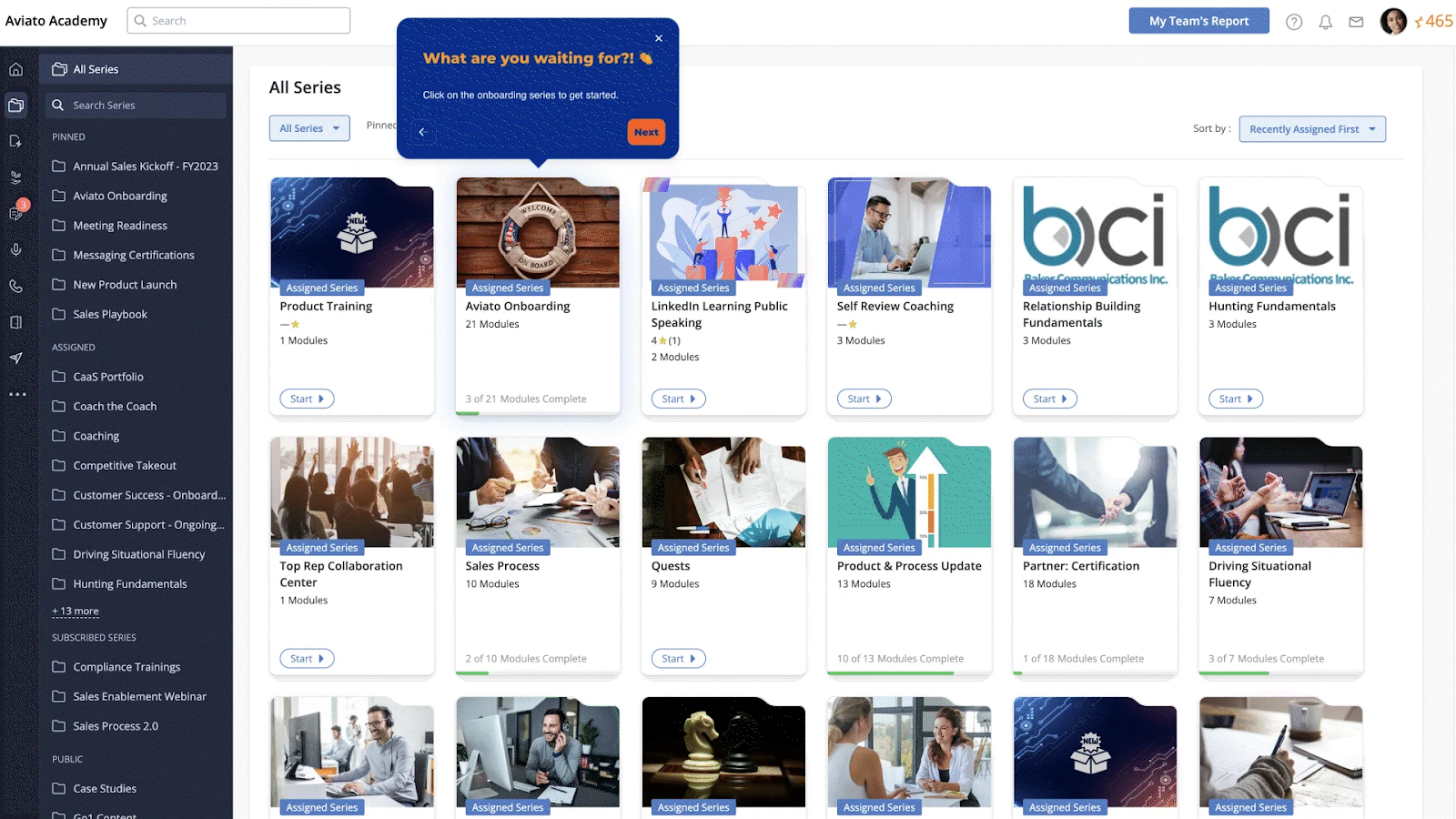 Mindtickle training analytics dashboard highlighting rep performance scores and learning progress.