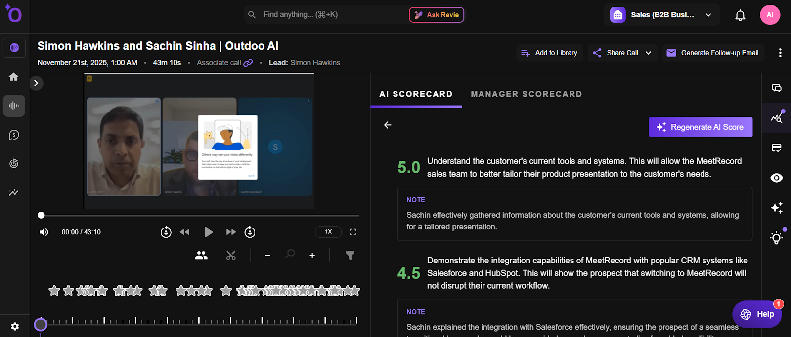 Outdoo AI's Conversation scorecard