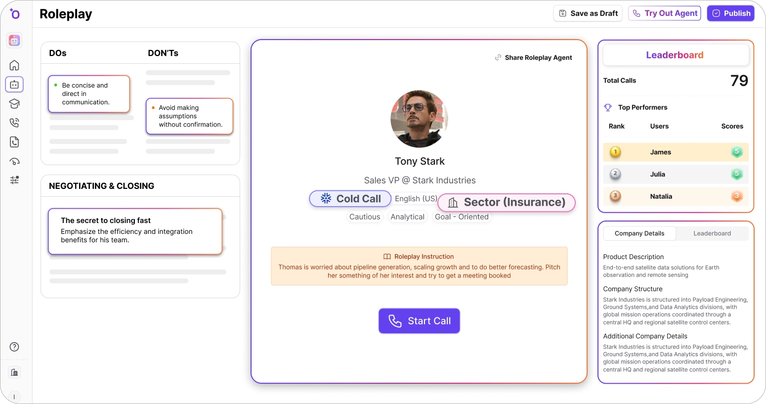 Outdoo AI Role Play & Sales Coaching Dashboard