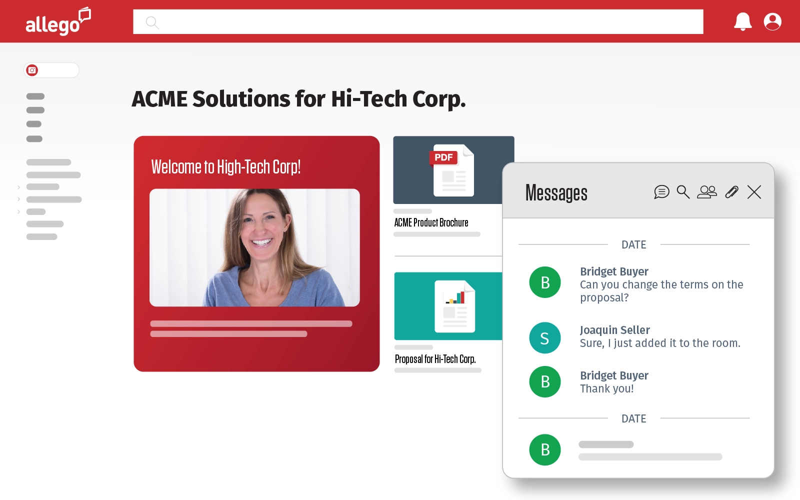 Allego platform dashboard showing video-based learning modules, coaching feedback, and conversation intelligence analytics