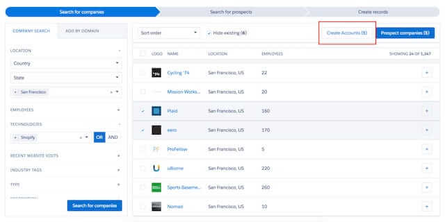 Clearbit prospecting tool