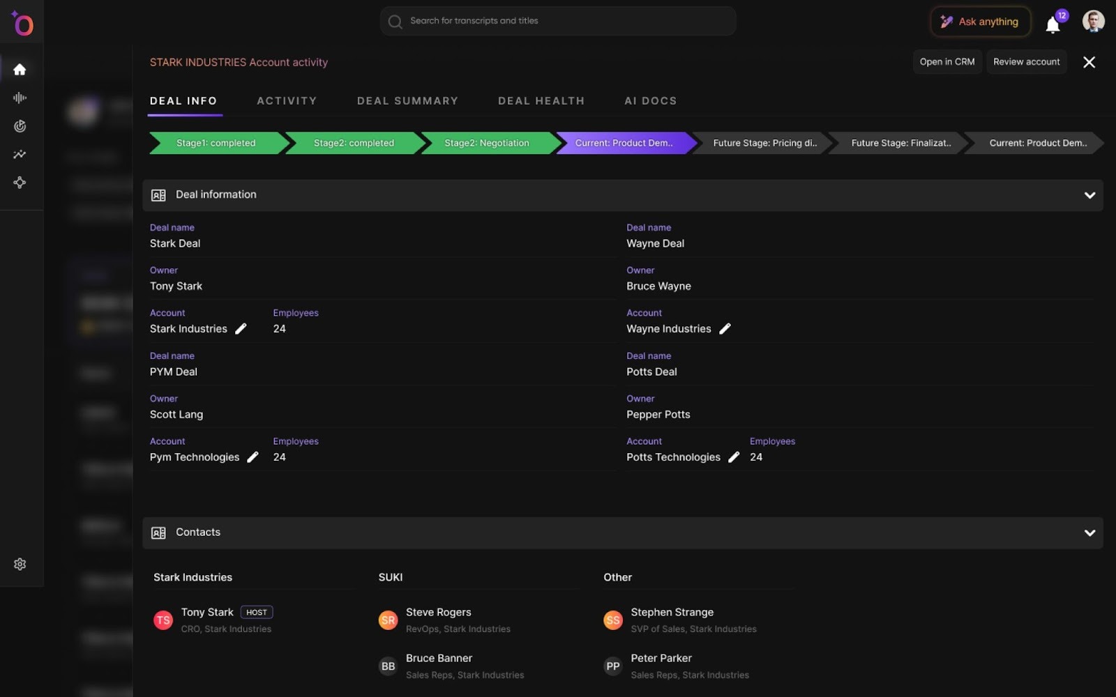 Outdoo AI's Deal Intellgience interface showcasing deal health with 240+ signals
